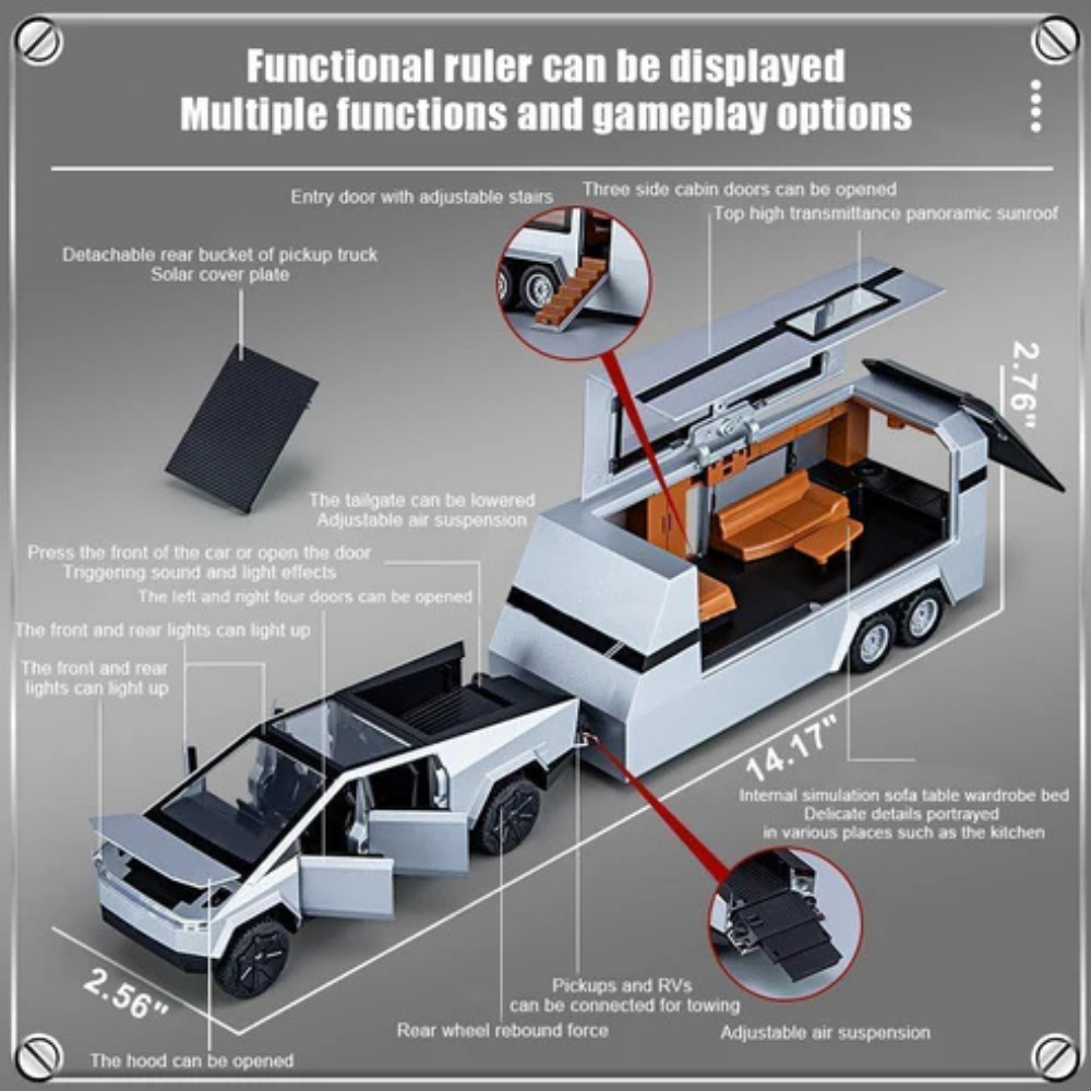 1/32 Cyber Pickup Trailer RV Model Kit, Off-Road Vehicle Alloy