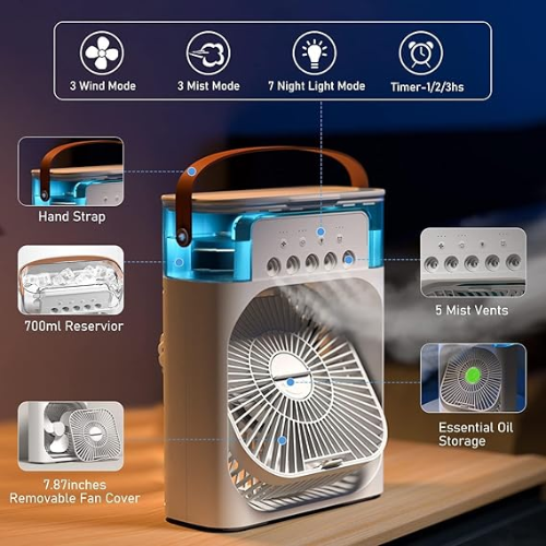Portable Air Conditioner with 7 LED Light Cooling Fan for car Home Office Room