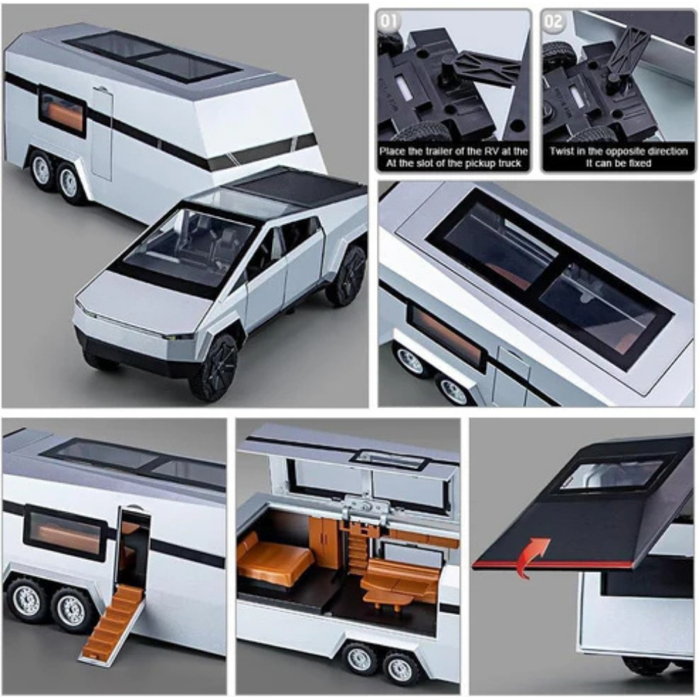 1/32 Cyber Pickup Trailer RV Model Kit, Off-Road Vehicle Alloy