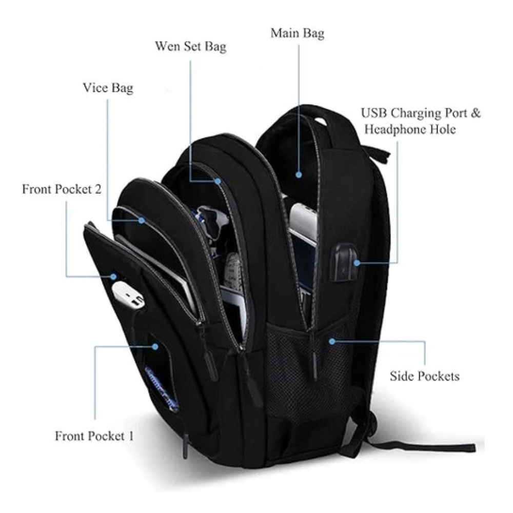 Business Travel Laptop Backpack, School Computer Bag with USB Charging Port